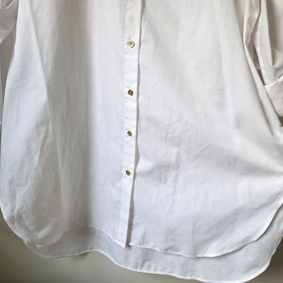 EUC CALVIN KLEIN WHITE WITH GOLD BUTTONS BUTTON DOWN SHIRT SIZE LARGE WOMEN - Picture 7 of 13